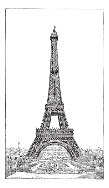 Eiffel Tower, brought up by the engineer Gustave Eiffel, vintage — Stock Vector