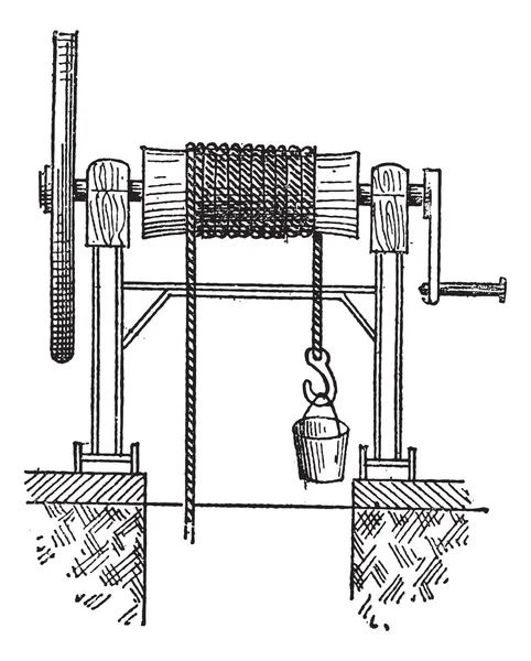 Treuil, gravure vintage . — Image vectorielle