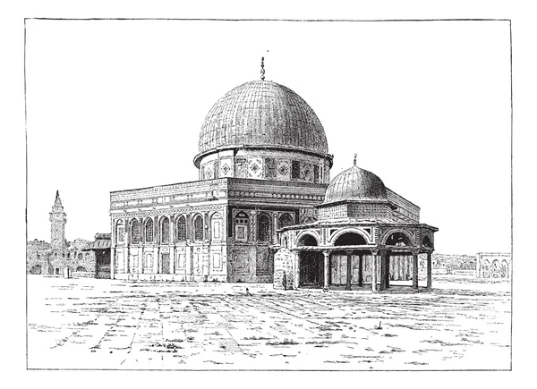 Moskee van omar, Jeruzalem, vintage gravure. — Stockvector