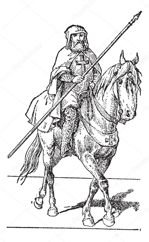 Templar on horse, vintage engraving. Stock Illustration by ©Morphart 13666777