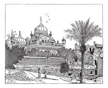 türbesi, ranjit singh, Lahor, pakistan, antika gravür.