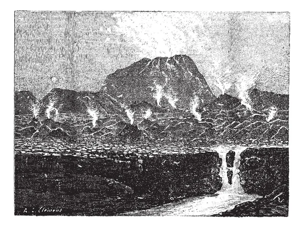 エル jorullo、燃えがらの円錐形火山、ヴィンテージの彫刻. — ストックベクタ