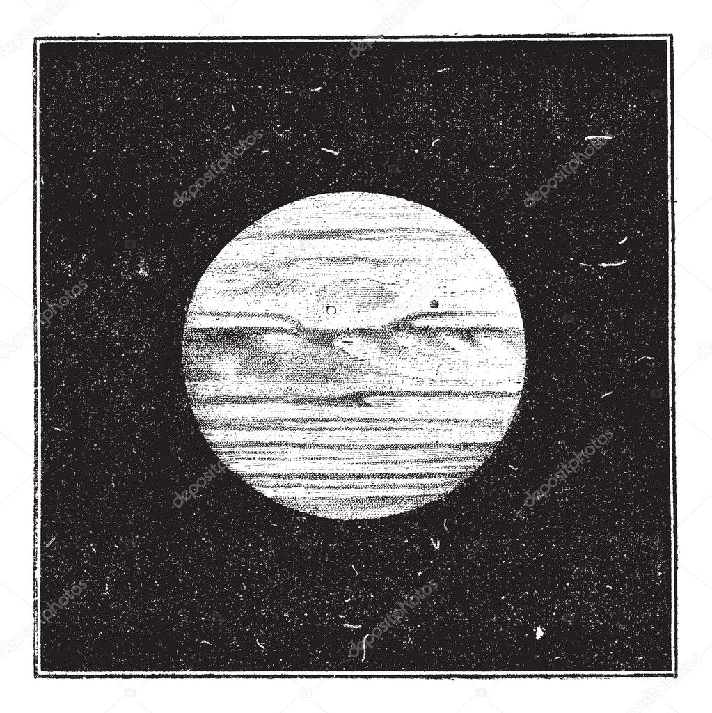 Aspect of Jupiter in December 1885 with a satellite passing the