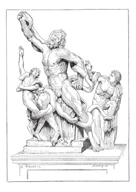 laocoon ve oğulları, antika gravür.