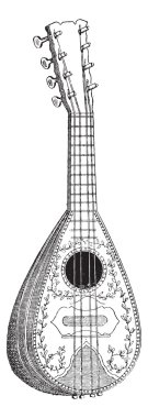 mandolin, antika gravür