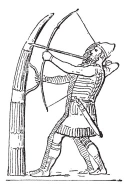 Mantlet Holder accompanied by an Archer, vintage engraving clipart