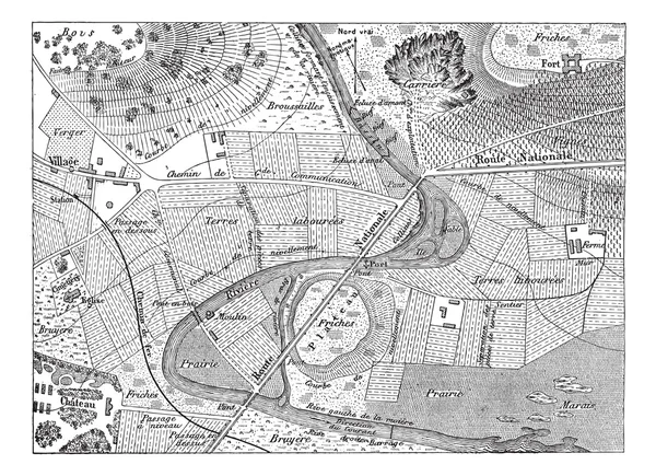 Mappa topografica, incisione vintage — Vettoriale Stock