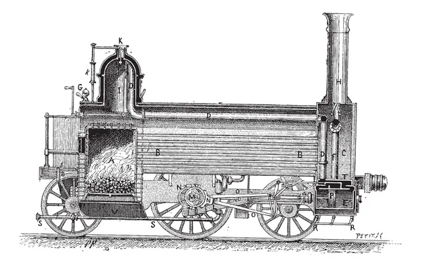 Паровоз, вінтажне гравіювання — стоковий вектор