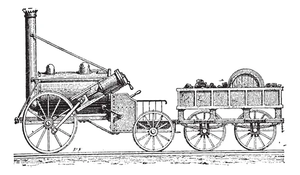 Stephenson rocket, vintage gravyr — Stock vektor