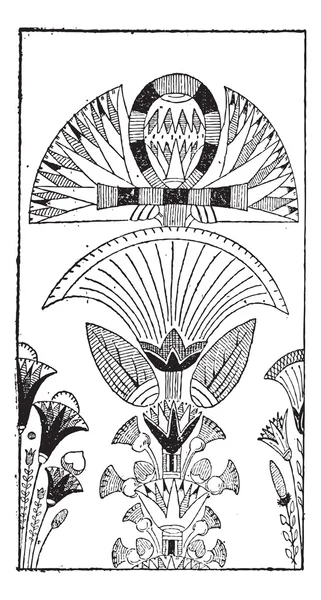 로터스 꽃 디자인, 이집트 장식 빈티지 조각 — 스톡 벡터