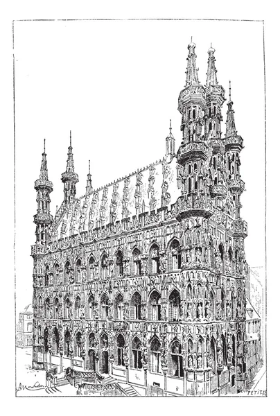 Leuven town hall, antika gravür.