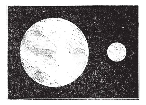 Proportionen der Erde und Mond, Vintage Gravur. — Stockvektor