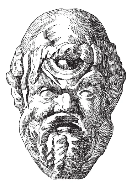 古代戏剧面具，复古雕刻 — 图库矢量图片