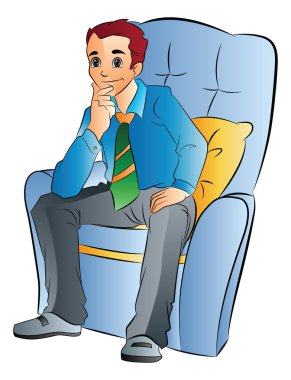 resimde bir yumuşak sandalyede oturan adam