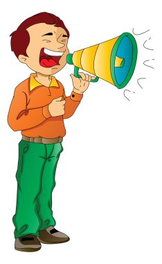 bir megafon illüstrasyon kullanan adam