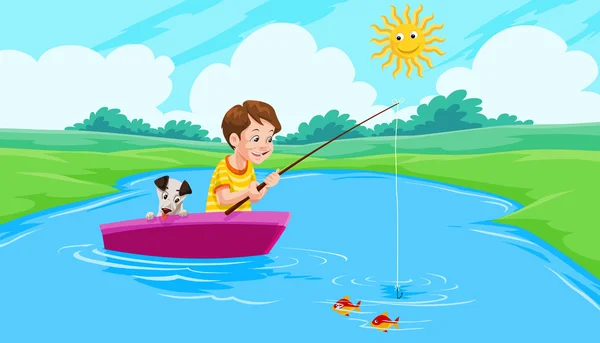 Lake Fishing, illustration — Stock Vector