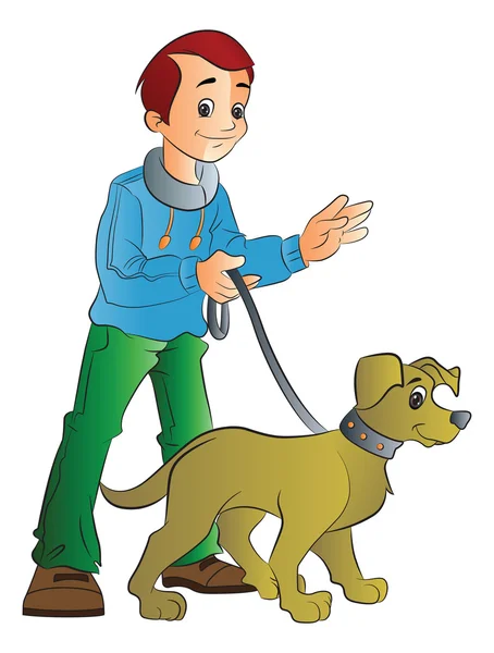 Homem caminhando um cão, ilustração — Vetor de Stock