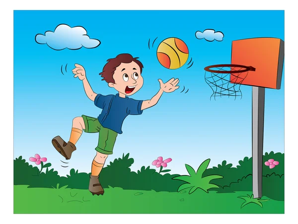 Boy Bermain Basket, ilustrasi - Stok Vektor