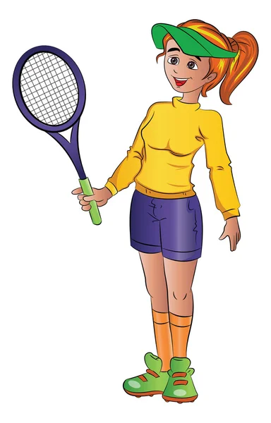 Girl Playing Tennis, illustration — Stock Vector