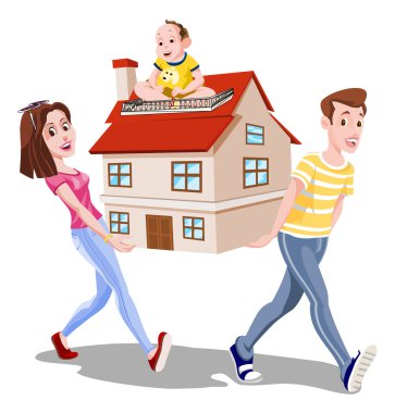 bir ev illüstrasyon taşıyan aile