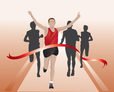 Runners crossing the finish line, illustration clipart