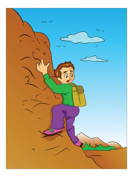 Αγόρι αναρρίχηση ενός βουνού, εικονογράφηση — Διανυσματικό Αρχείο