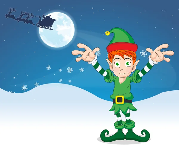 Buon Natale elfo, illustrazione — Vettoriale Stock
