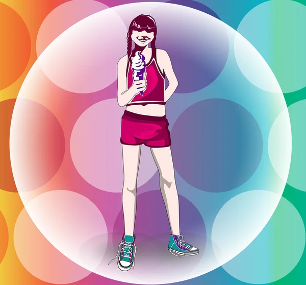 bir dondurma dondurma koni, illüstrasyon ile kız