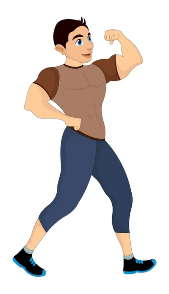 Exercice, homme fléchissant ses biceps, illustration — Image vectorielle