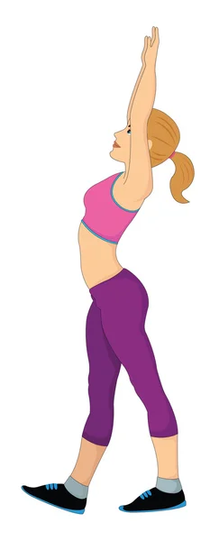 Exercice, femme faisant des étirements, illustration — Image vectorielle