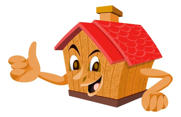 Ξύλινο σπίτι με ένα πρόσωπο, εικονογράφηση — Διανυσματικό Αρχείο