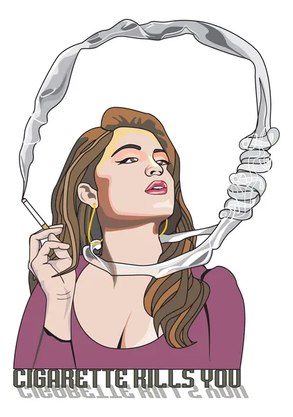 Cigaretten dödar dig, kvinna som rökning, illustration — Stock vektor