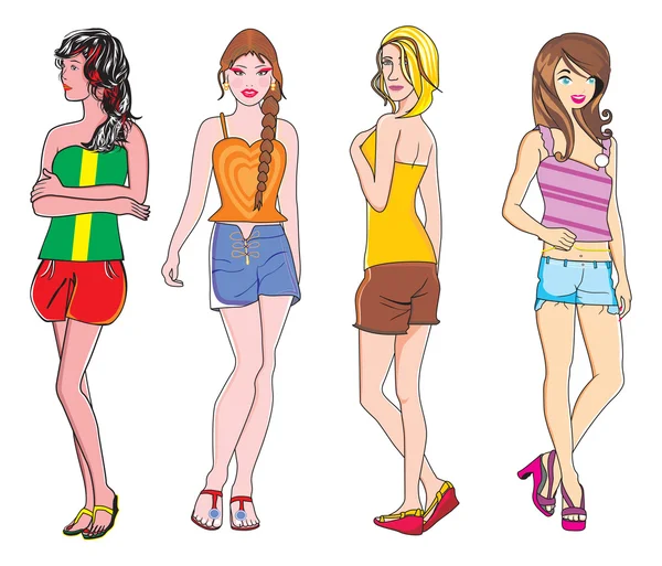 Meninas no verão Moda, ilustração — Vetor de Stock