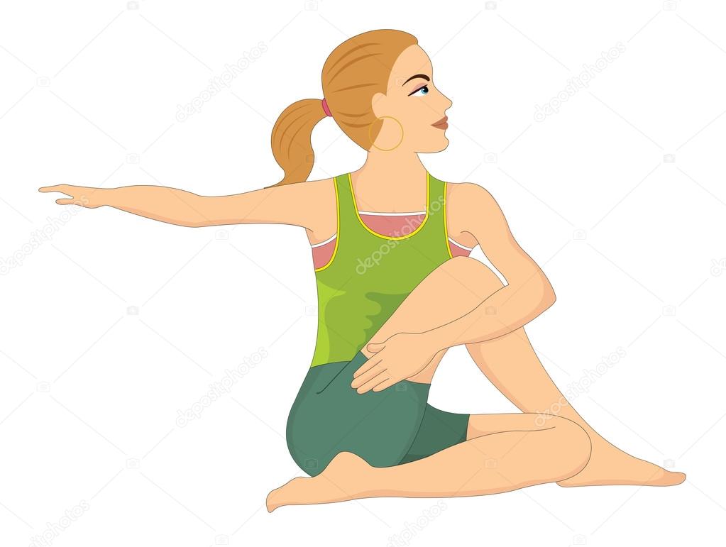 Exercising, woman doing stretching, illustration