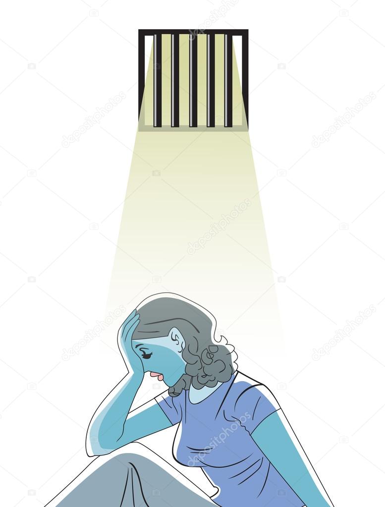 Sad woman in prison, illustration
