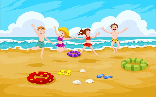 Children at the Beach, illustration — Stock Vector