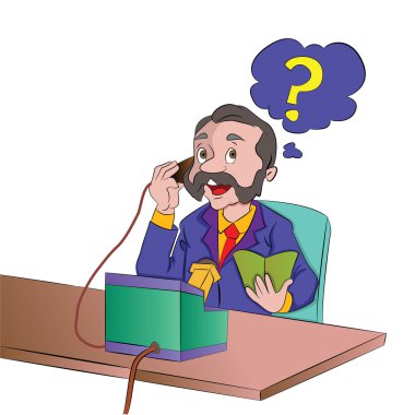 eski bir telefon şekil kullanan adam