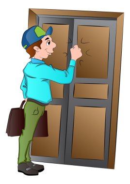 Salesman Knocking on a Door, illustration clipart