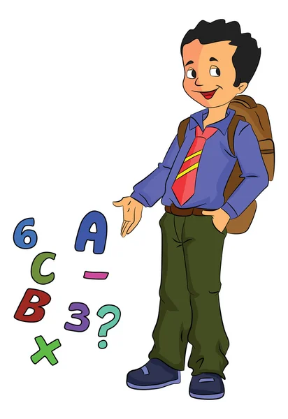 Ο μαθητής αγόρι εκμάθησης μαθηματικών, εικονογράφηση — Διανυσματικό Αρχείο