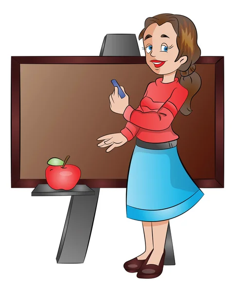 Lady Teacher Using a Chalk Board, illustration — Stock Vector