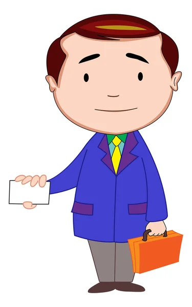 Homme d'affaires avec mallette et carte d'appel, illustration — Image vectorielle