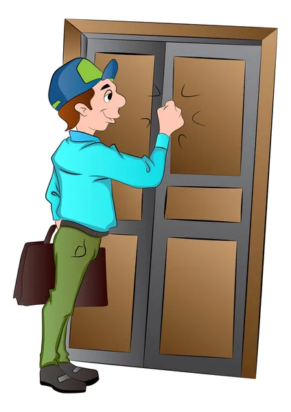 Verkäufer klopft an eine Tür, Illustration — Stockvektor
