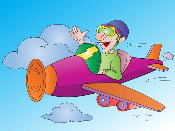 Mann fliegt ein Flugzeug, Illustration — Stockvektor