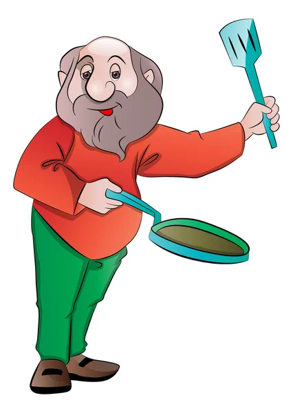 Homme à la poêle et à la selle, illustration — Image vectorielle
