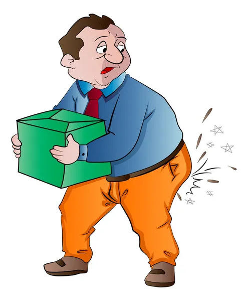 Man Experiencing Butt Pain After Lifting a Box, illustration — Stock Vector