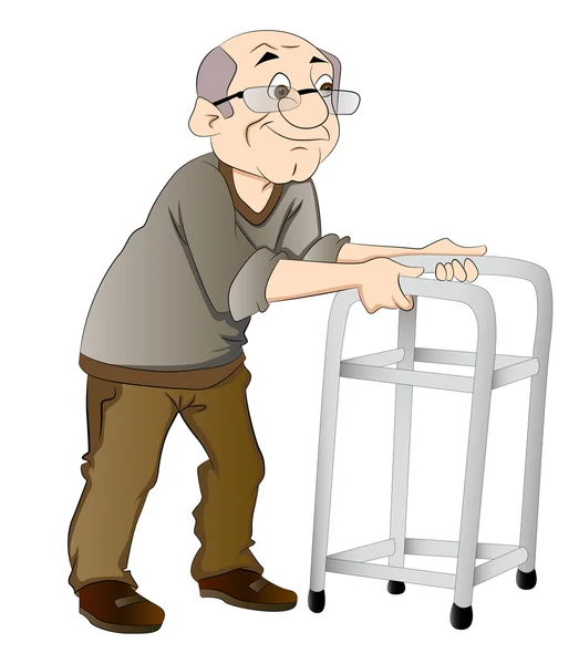 Old Man Using a Walker, illustration — Stock Vector