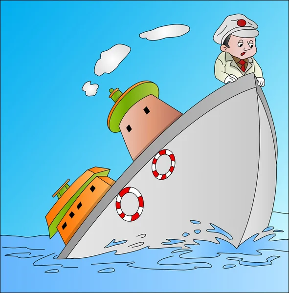 Ship Sinking with Captain, illustration — Stock Vector