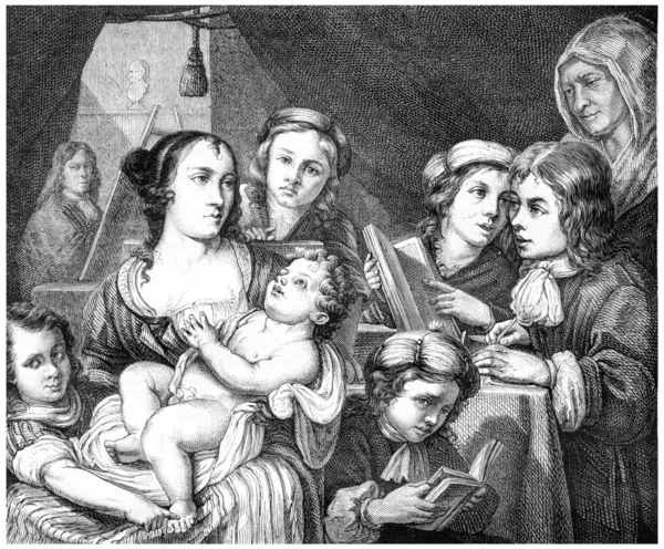 Lucas Franchois e la sua famiglia - Pittura, incisione vintage — Foto Stock