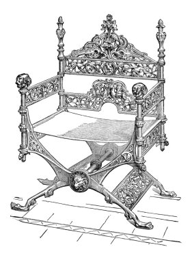 Bronz faldstool, antika gravür