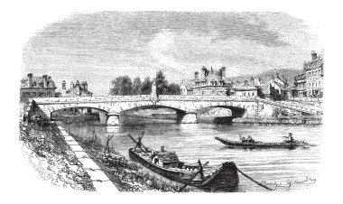 Clamecy Bridge in Nievre, France, vintage engraving clipart